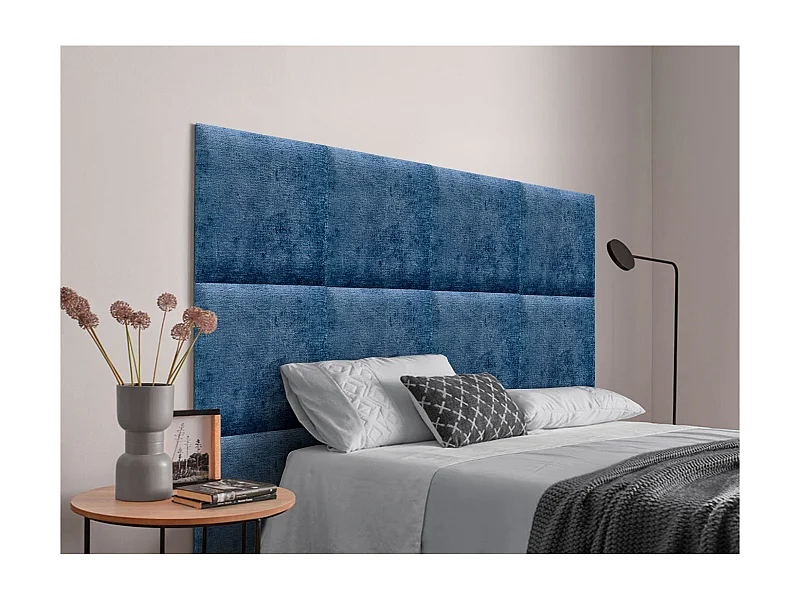 DHOME Tête de Lit Rembourrée en Laine Écologique Composée de Panneaux Autocollants Interchangeables Chambre de Luxe Rembourrée (Bleu, 105 cm)