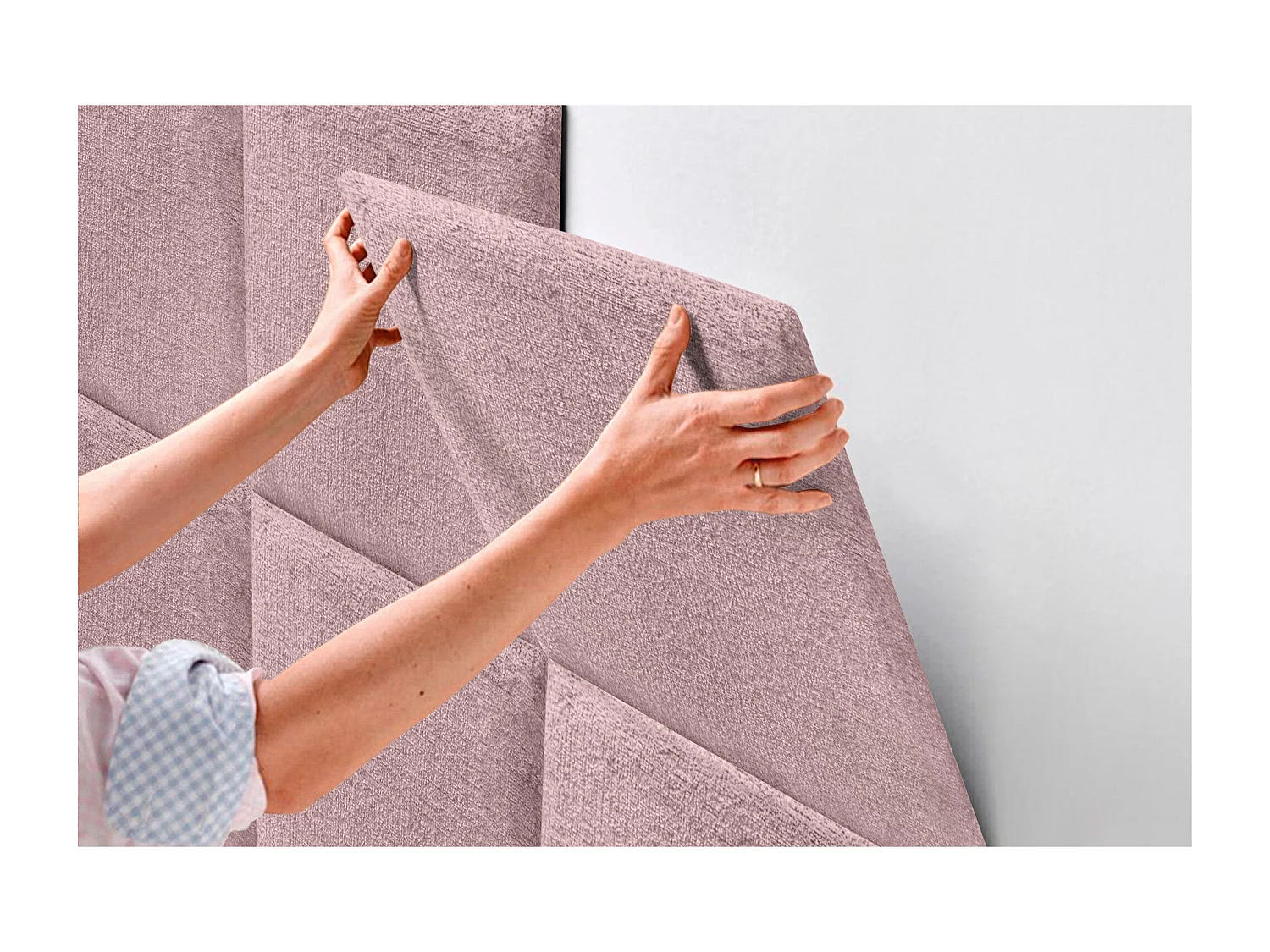 DHOME Gestoffeerd hoofdeinde in ecologische wol samengesteld uit verwisselbare zelfklevende panelen Luxe slaapkamer opgevuld (zalm, 120 cm)