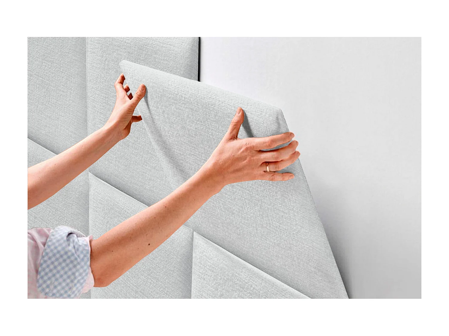 DHOME Gepolstertes Kopfteil aus ökologischer Wolle, bestehend aus austauschbaren selbstklebenden Paneelen, luxuriöses gepolstertes Schlafzimmer (weiß, 105cm)