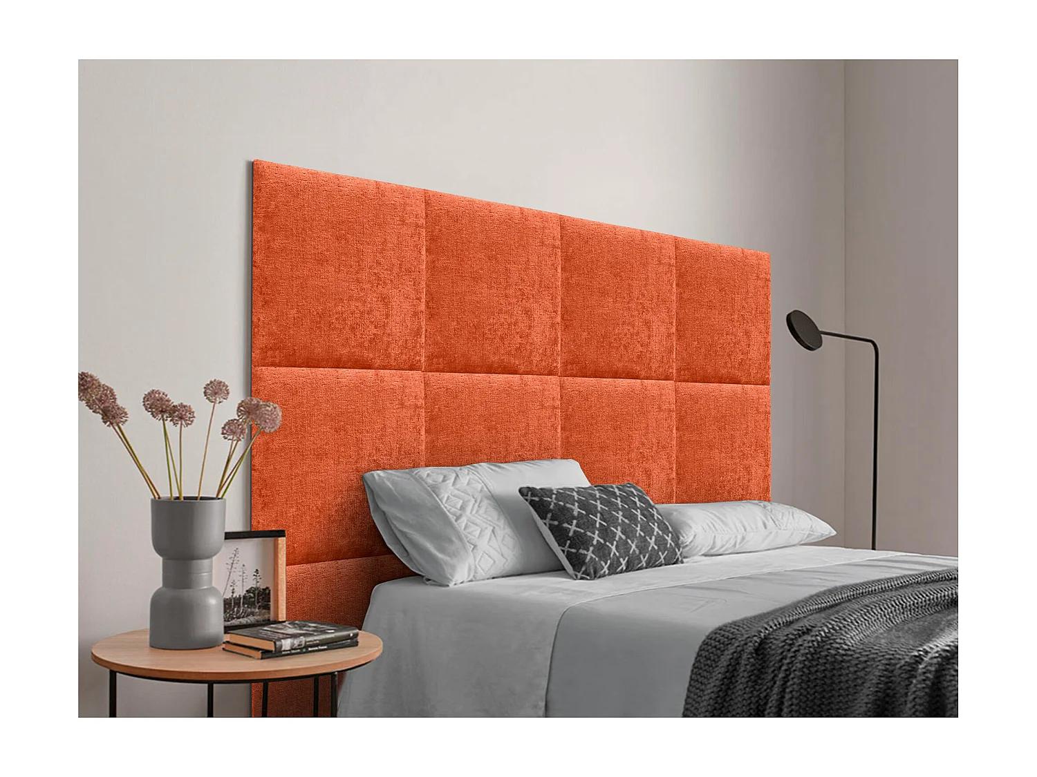 DHOME Tête de Lit Rembourrée en Laine Écologique Composée de Panneaux Autocollants Interchangeables Chambre de Luxe Rembourrée (Orange, 80 cm)