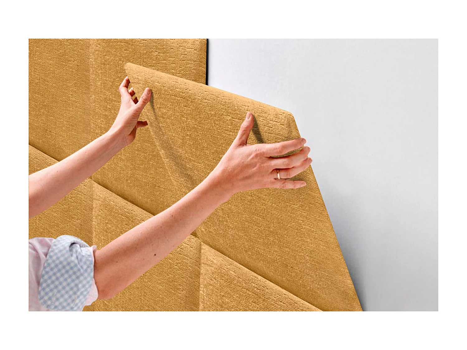 DHOME Cabeceira  Estofada em Lã Ecológica Composta por Painéis Autoadesivos Intercambiáveis ​​Quarto Luxo Acolchoado (Mostarda, 180cm)