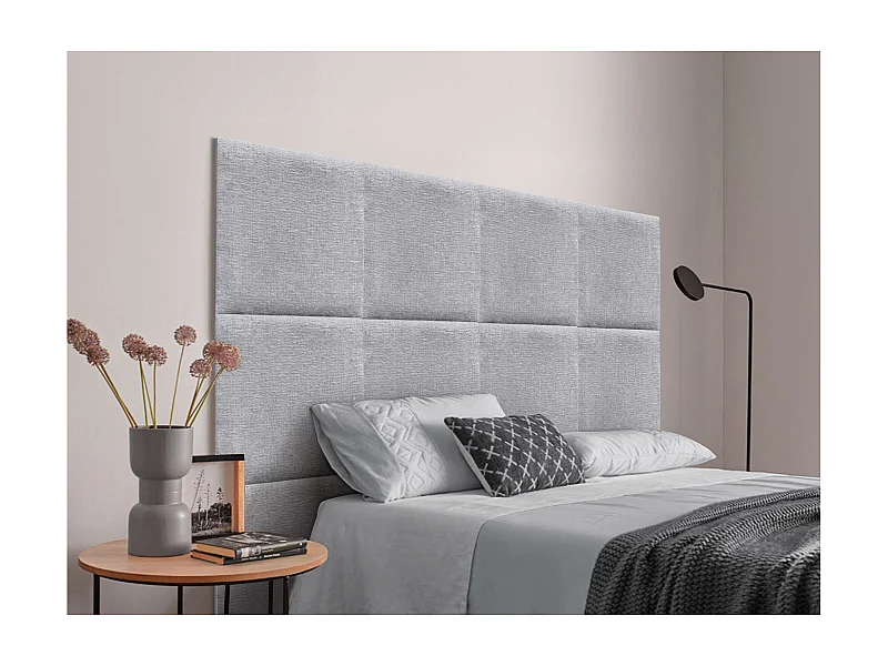 DHOME Tête de Lit Rembourrée en Laine Écologique Composée de Panneaux Autocollants Interchangeables Chambre de Luxe Rembourrée (Gris Clair, 145 cm)