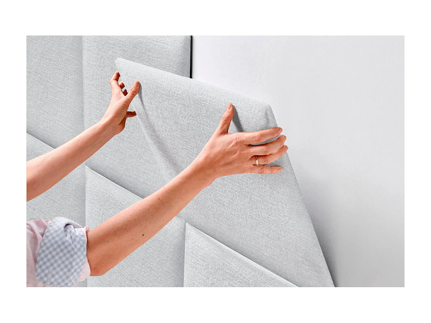 DHOME Tête de Lit Rembourrée en Laine Écologique Composée de Panneaux Autocollants Interchangeables Chambre de Luxe Rembourrée (Blanc, 95 cm)