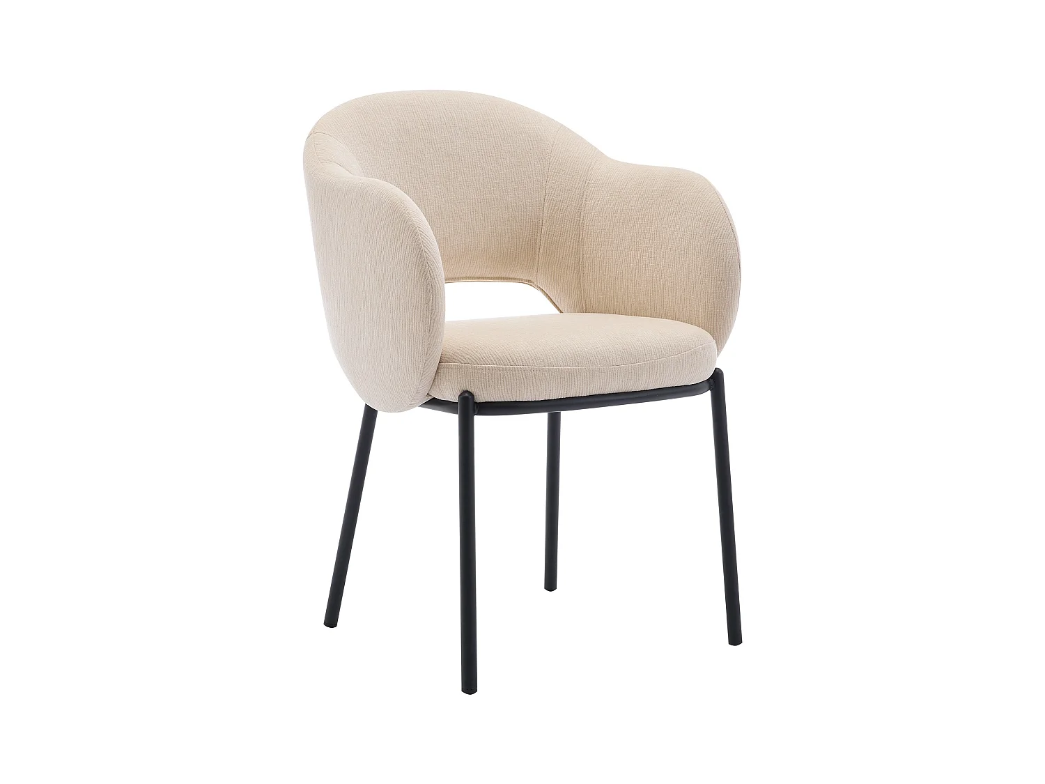 Conjunto de 6 cadeiras com apoios de braço em tecido texturizado e metal preto cor bege - ACACILIO