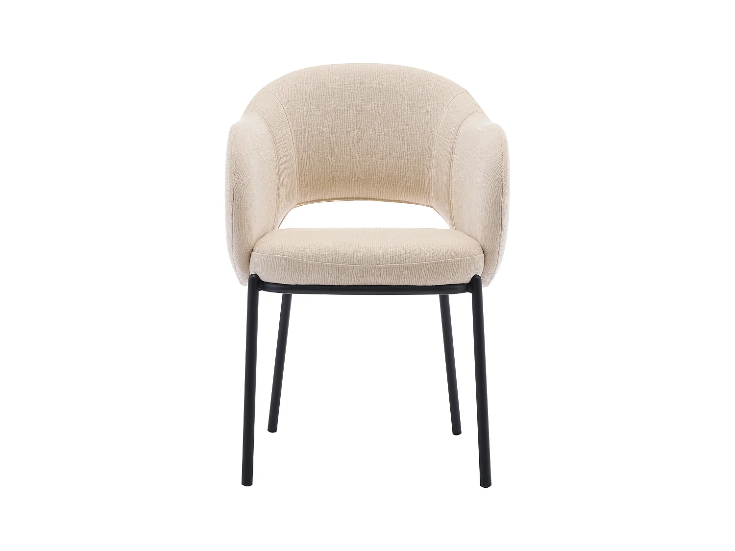 Lot de 6 chaises avec accoudoirs en tissu texturé et métal noir - Beige - ACACILIO