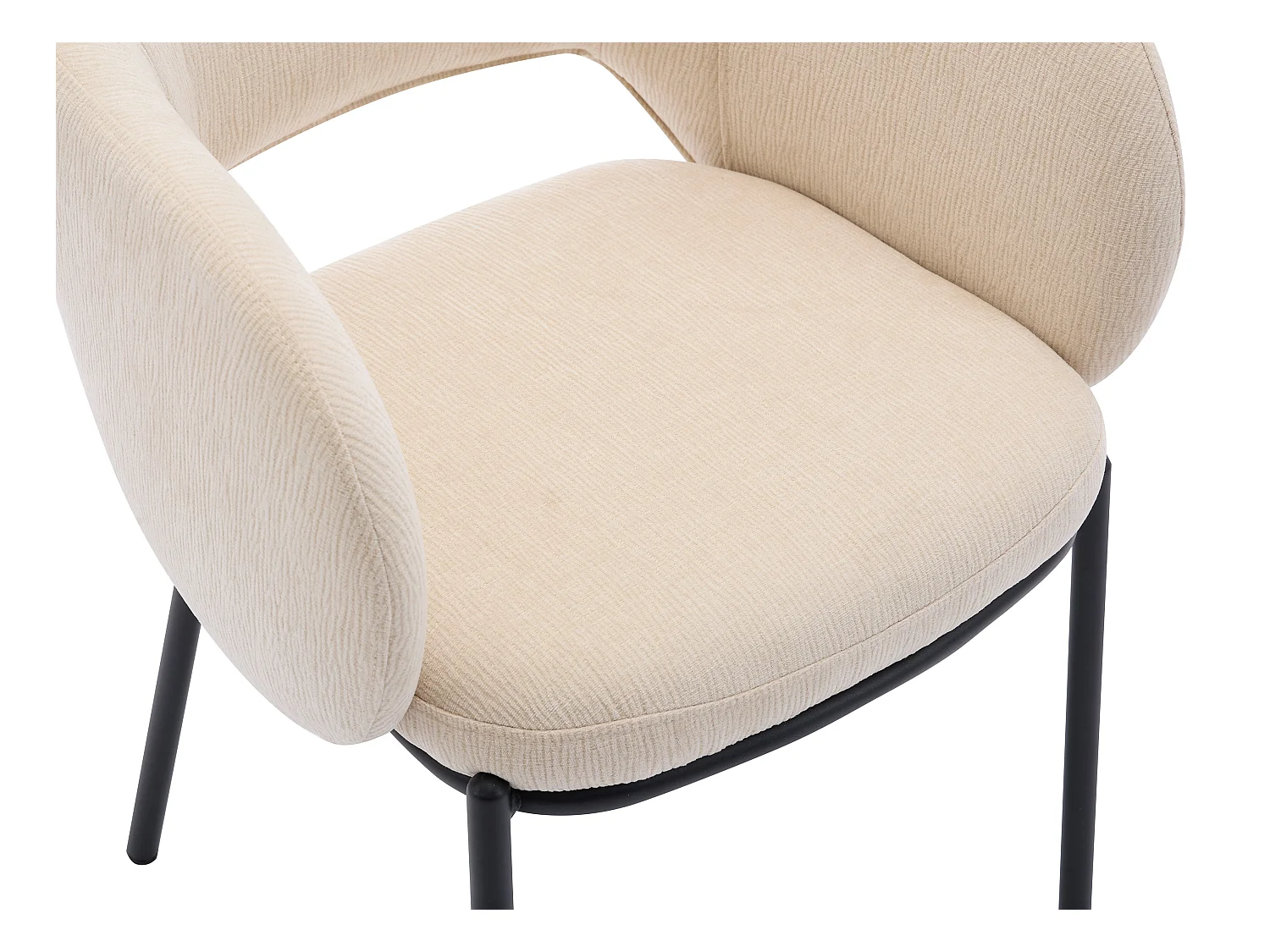 Lot de 6 chaises avec accoudoirs en tissu texturé et métal noir - Beige - ACACILIO