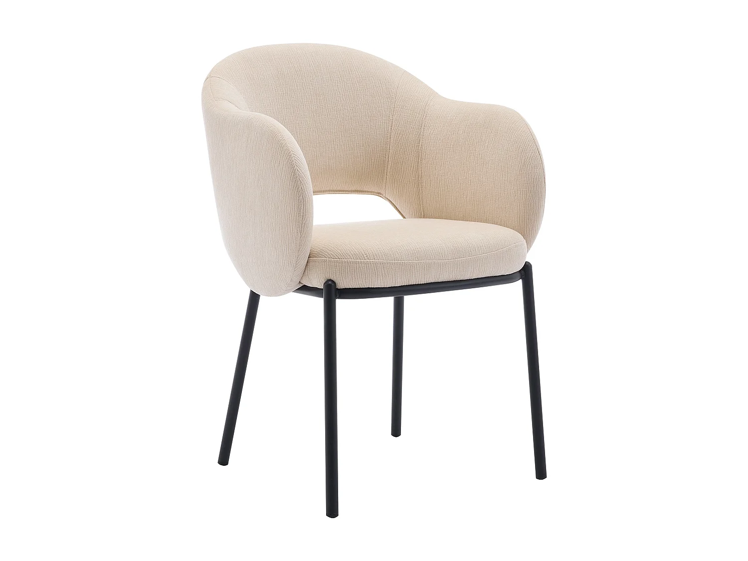 Lot de 6 chaises avec accoudoirs en tissu texturé et métal noir - Beige - ACACILIO