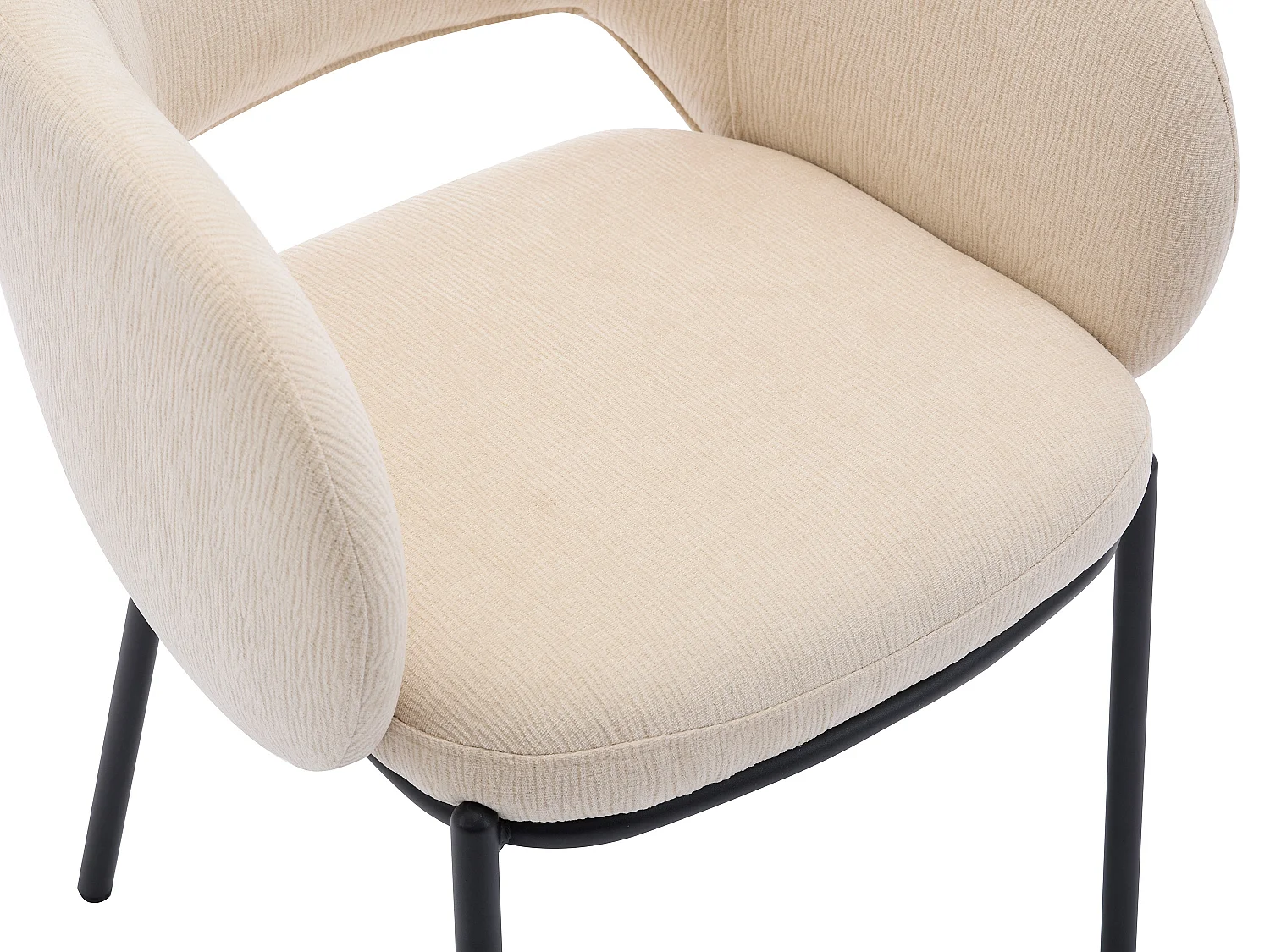 Lot de 6 chaises avec accoudoirs en tissu texturé et métal noir - Beige - ACACILIO