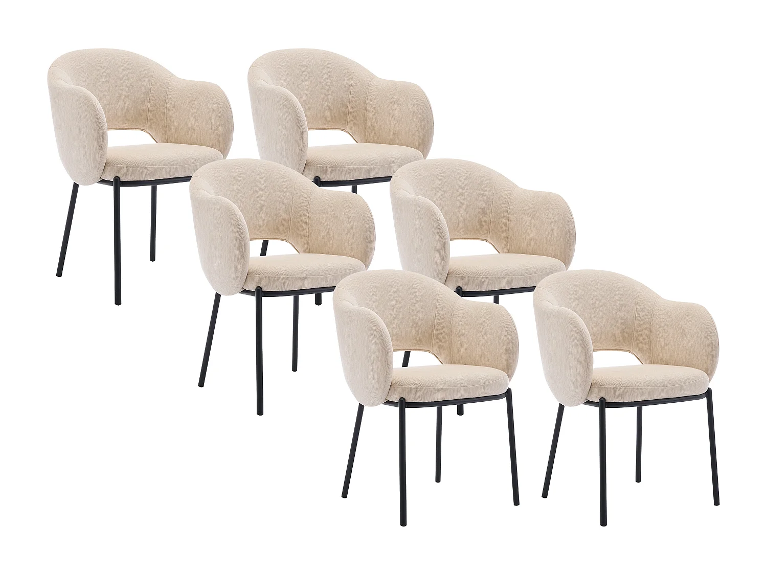 Lot de 6 chaises avec accoudoirs en tissu texturé et métal noir - Beige - ACACILIO