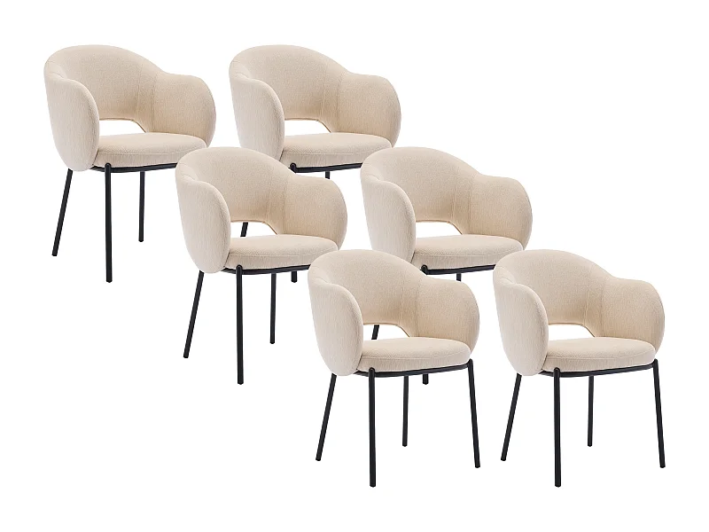 Set van 6 stoelen met armleuningen van stof met textuur en zwart metaal - Beige - ACACILIO