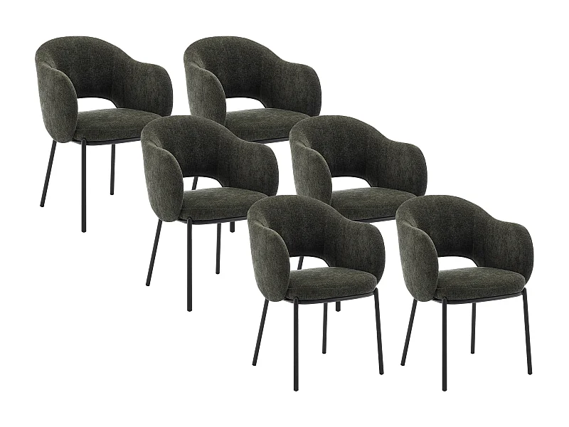Lot de 6 chaises avec accoudoirs en tissu texturé et métal noir - Vert - ACACILIO