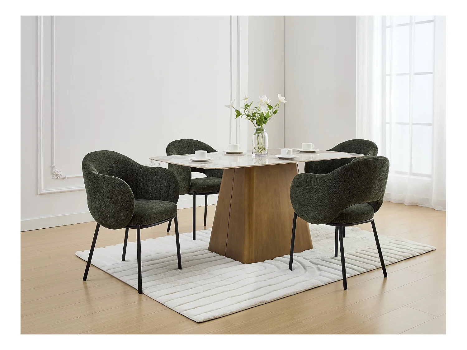 Lot de 6 chaises avec accoudoirs en tissu texturé et métal noir - Vert - ACACILIO