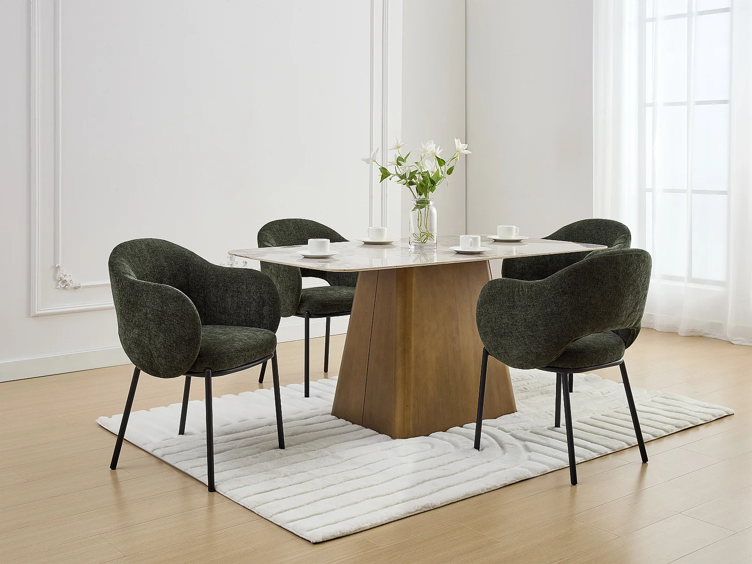 Lot de 6 chaises avec accoudoirs en tissu texturé et métal noir - Vert - ACACILIO