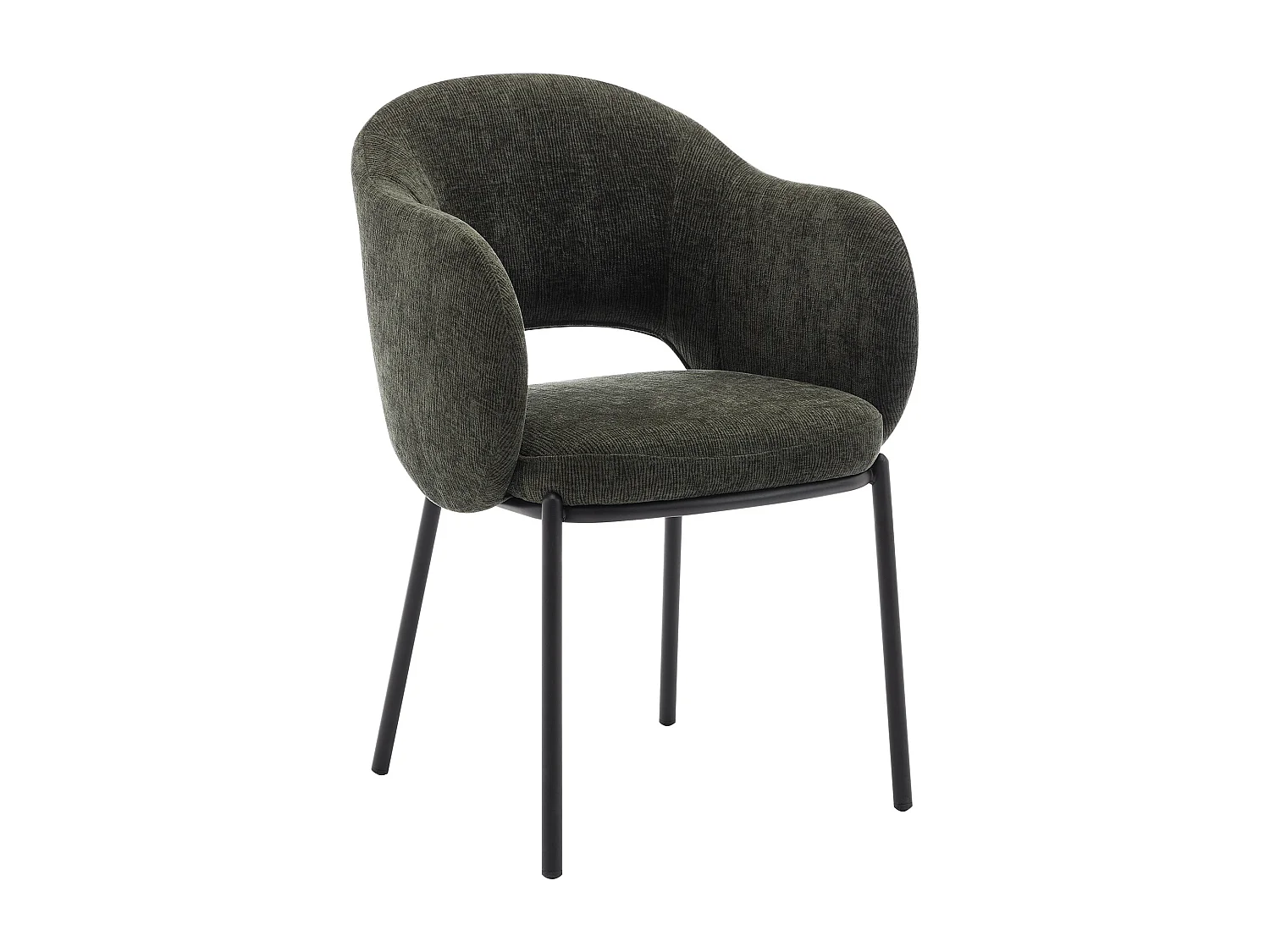 Lot de 6 chaises avec accoudoirs en tissu texturé et métal noir - Vert - ACACILIO