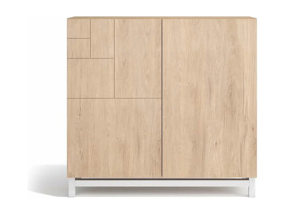 Zapatero 2 puertas modelo 513 acabado roble oscuro patas blancas, 90x90x27 (alto x ancho x