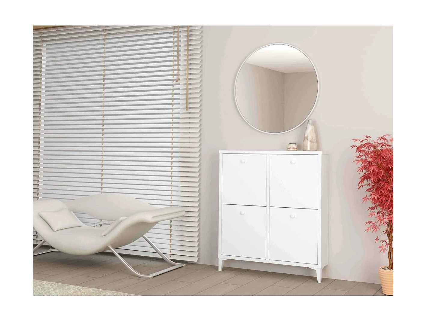 Zapatero cuatro trampones en blanco. 90.6 cm(ancho) 103 cm(altura) 20 cm(fondo)