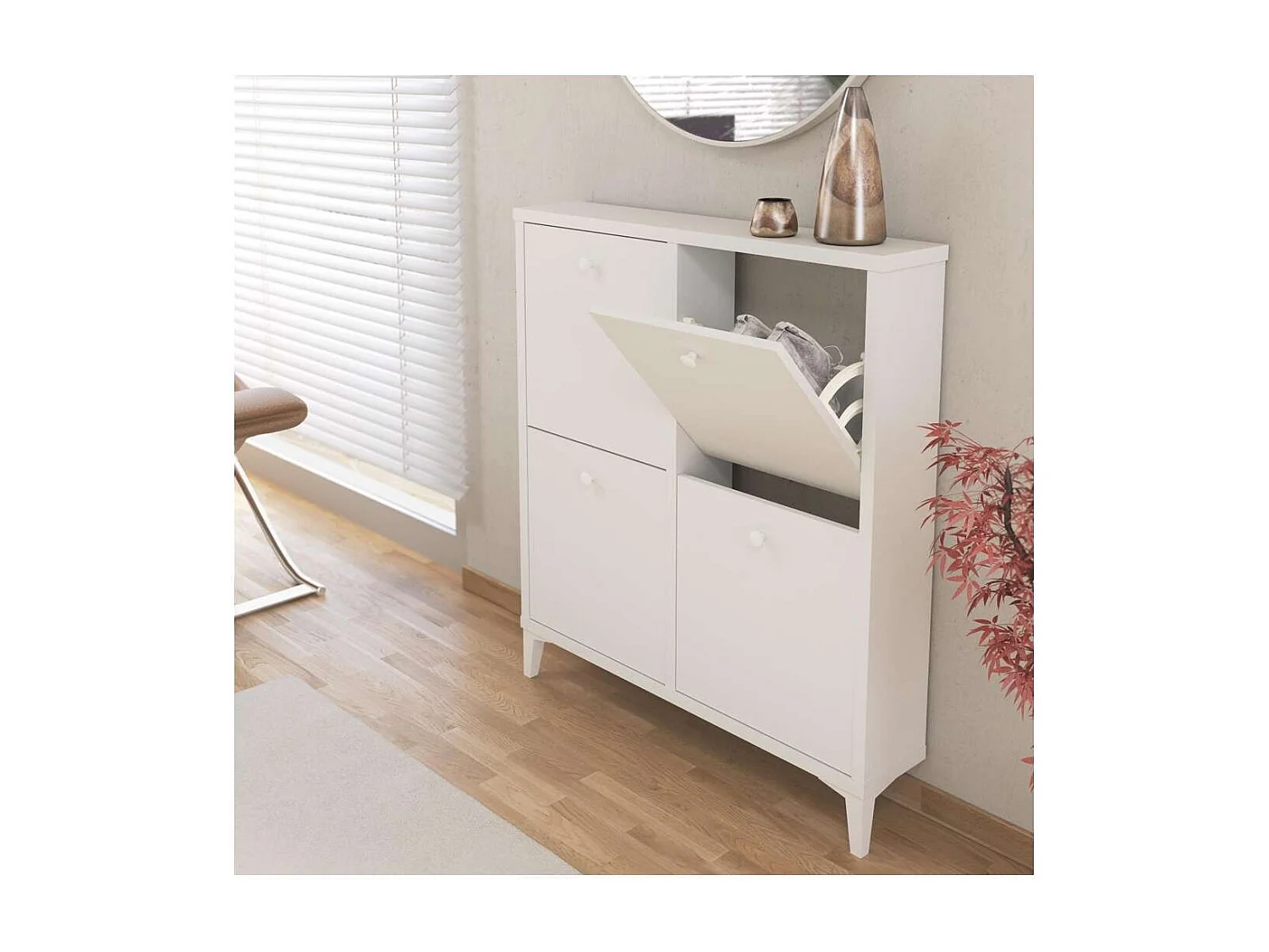 Zapatero cuatro trampones en blanco. 90.6 cm(ancho) 103 cm(altura) 20 cm(fondo)