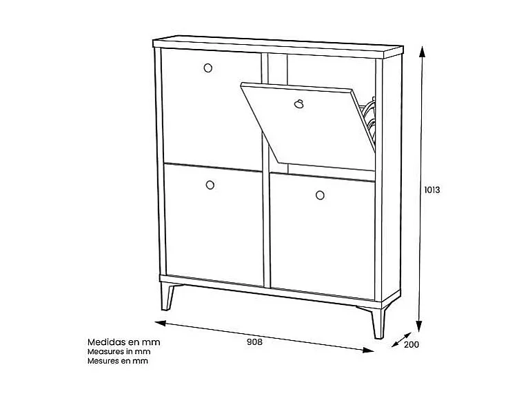 Zapatero cuatro trampones en blanco. 90.6 cm(ancho) 103 cm(altura) 20 cm(fondo)