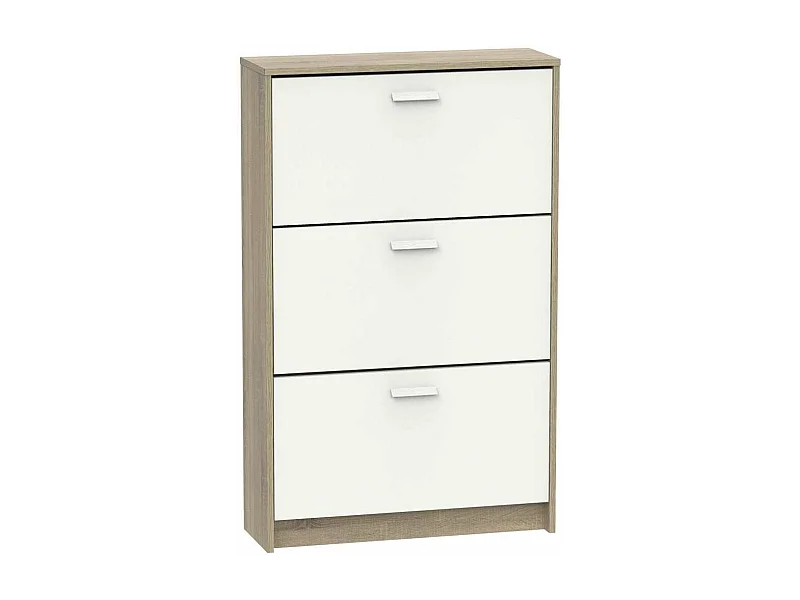 Zapatero 3 trampones Toledo en roble cambrian/blanco. 74cm(ancho) 119.5cm(altura) 25cm(fon