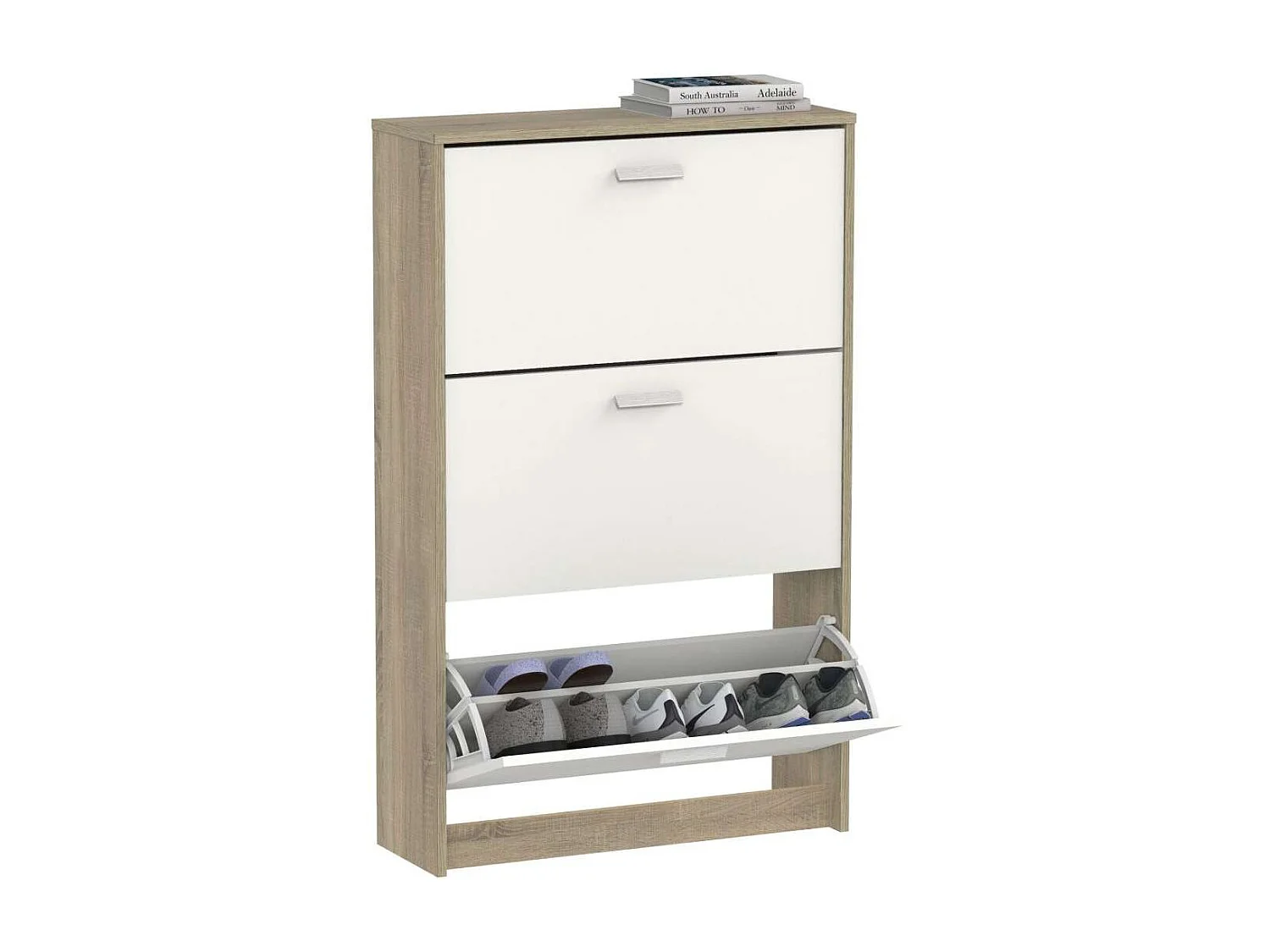 Zapatero 3 trampones Toledo en roble cambrian/blanco. 74cm(ancho) 119.5cm(altura) 25cm(fon