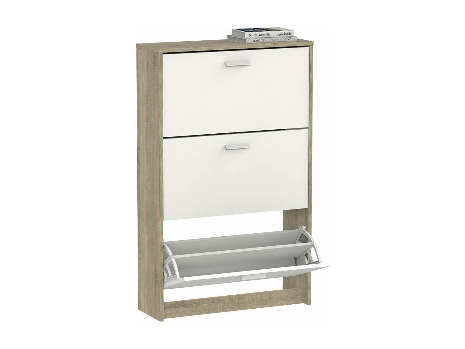 Zapatero 3 trampones Toledo en roble cambrian/blanco. 74cm(ancho) 119.5cm(altura) 25cm(fon