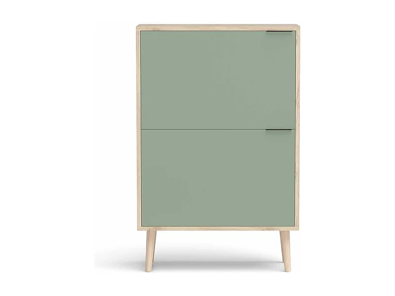 Zapatero 2 trampones modelo 527 acabado roble claro/verde, 92x60x25 (alto x ancho x fondo)