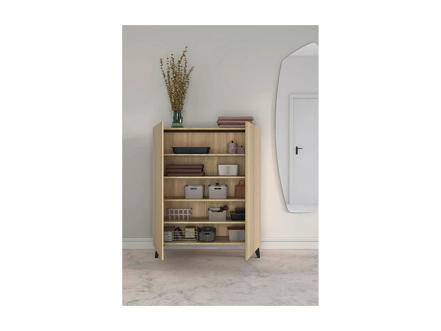 Zapatero 2 puertas modelo 514 acabado roble oscuro  vallado patas negras, 112x90x27 (alto