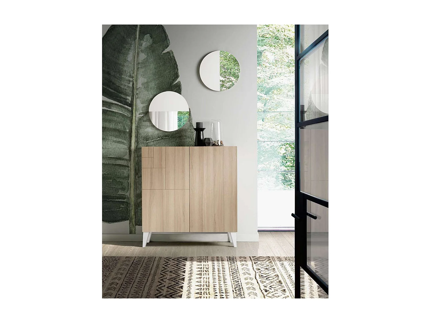 Zapatero modelo 512 acabado roble claro patas blancas, 90x90x27 (alto x ancho x fondo)