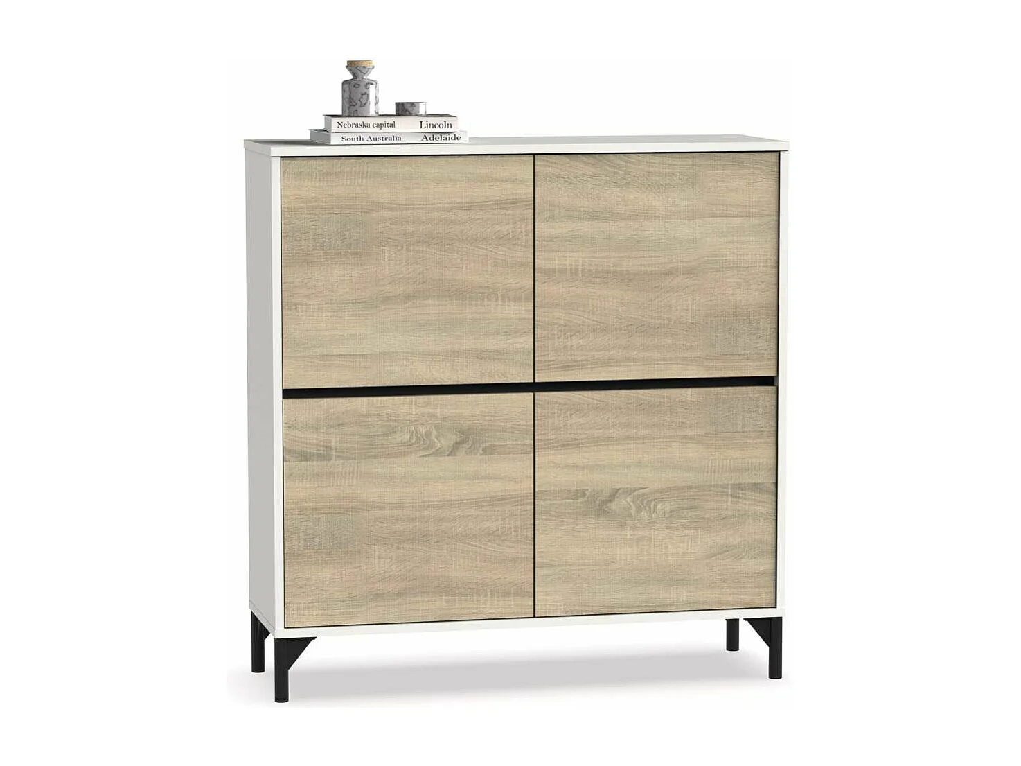 Zapatero 4 puertas Tokio en roble cambrian/blanco. 101cm(ancho) 96.5cm(altura) 33cm(fondo)