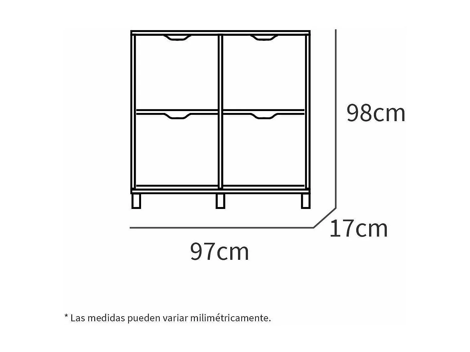 Zapatero 4 trampones Kay en blanco brillo y roble aurora. 97 cm(ancho) 98 cm(altura) 17 cm