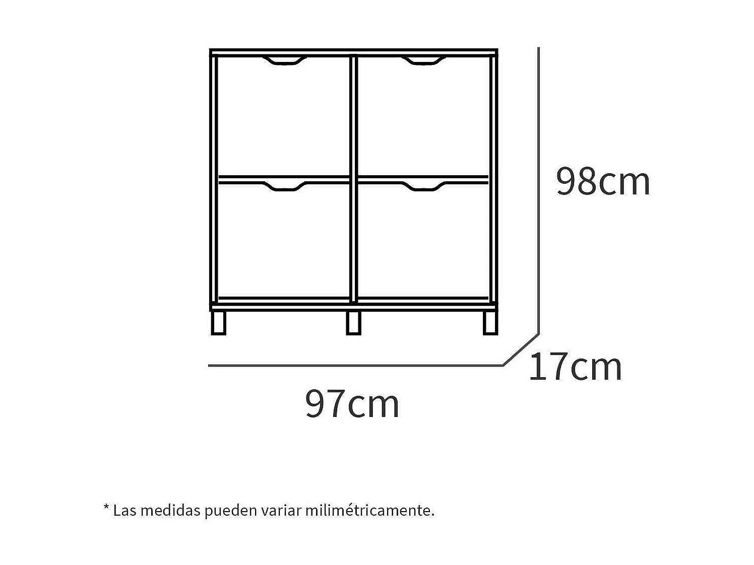 Zapatero 4 trampones Kay en blanco brillo y roble aurora. 97 cm(ancho) 98 cm(altura) 17 cm