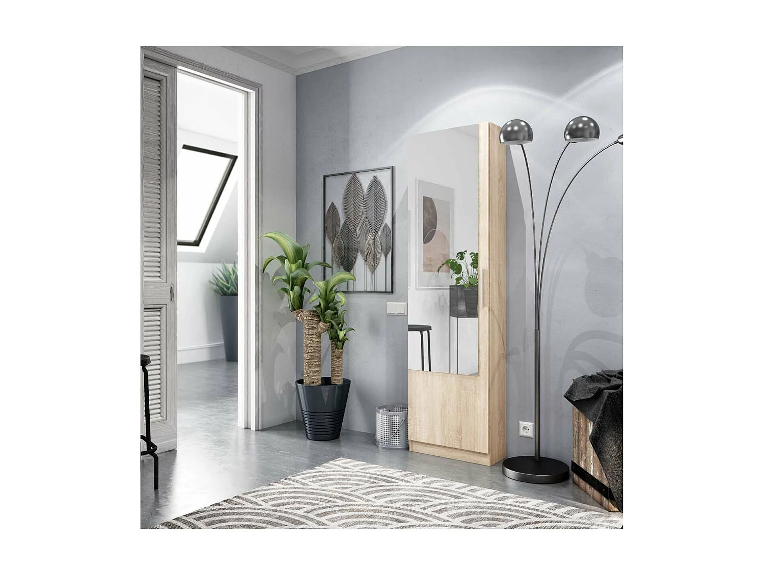 Armario Zapatero con espejo Gusto en color roble canadian. 50 cm(ancho) 180 cm(altura) 22