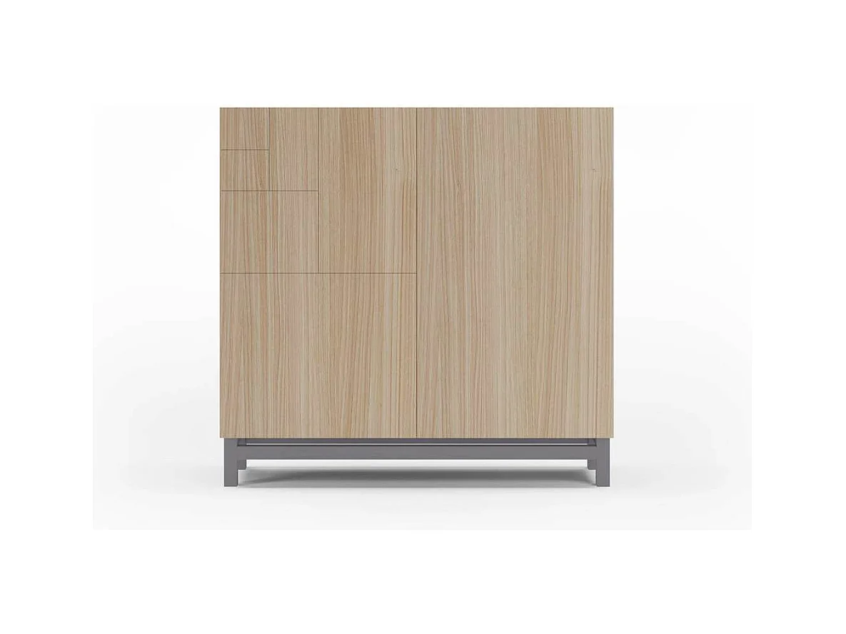 Zapatero 2 puertas modelo 513 acabado nogal oscuro patas grises, 90x90x27 (alto x ancho x
