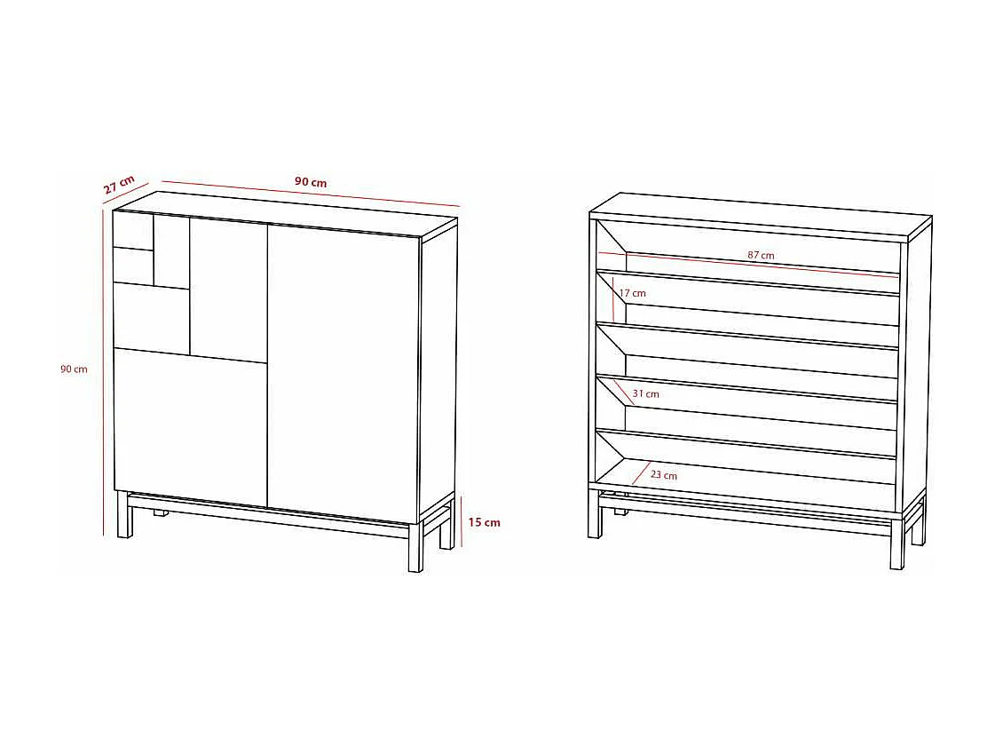 Zapatero 2 puertas modelo 513 acabado nogal oscuro patas grises, 90x90x27 (alto x ancho x
