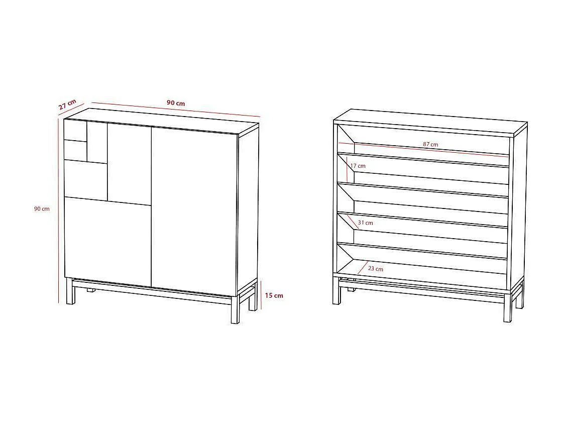 Zapatero 2 puertas modelo 513 acabado nogal oscuro patas grises, 90x90x27 (alto x ancho x
