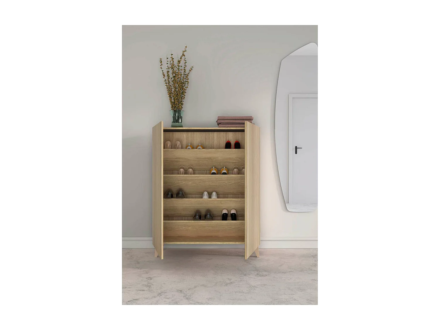 Zapatero 2 puertas modelo 514 acabado roble oscuro vallado, 112x90x27 (alto x ancho x fond