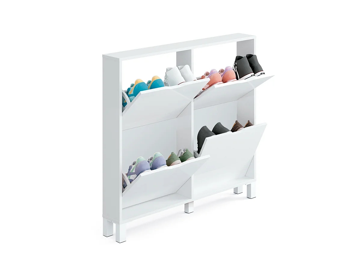 Zapatero 4 trampones Kay en blanco brillo. 97 cm(ancho) 98 cm(altura) 17 cm(fondo)