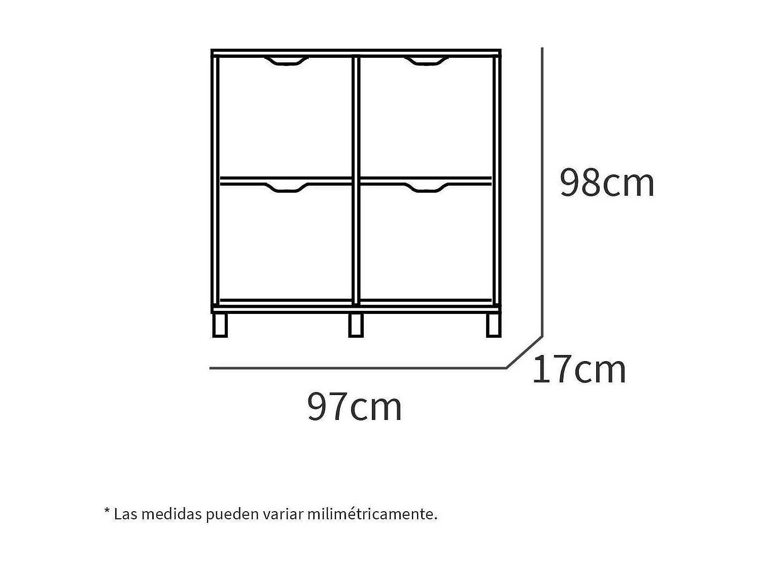Zapatero 4 trampones Kay en blanco brillo. 97 cm(ancho) 98 cm(altura) 17 cm(fondo)