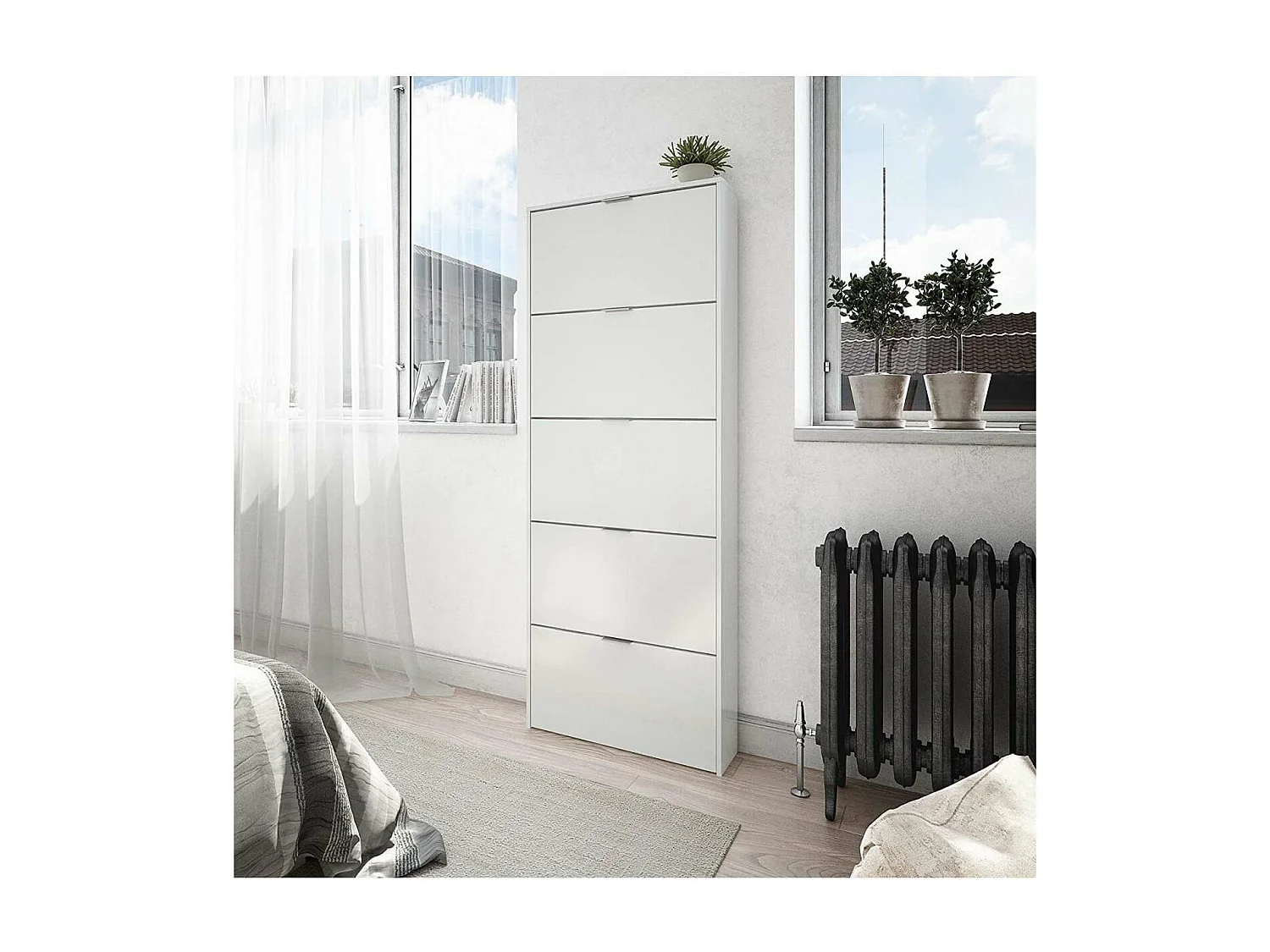 Zapatero 5 trampones Chicago acabado blanco brillo 70 cm(ancho) 180 cm(altura) 17 cm(fondo