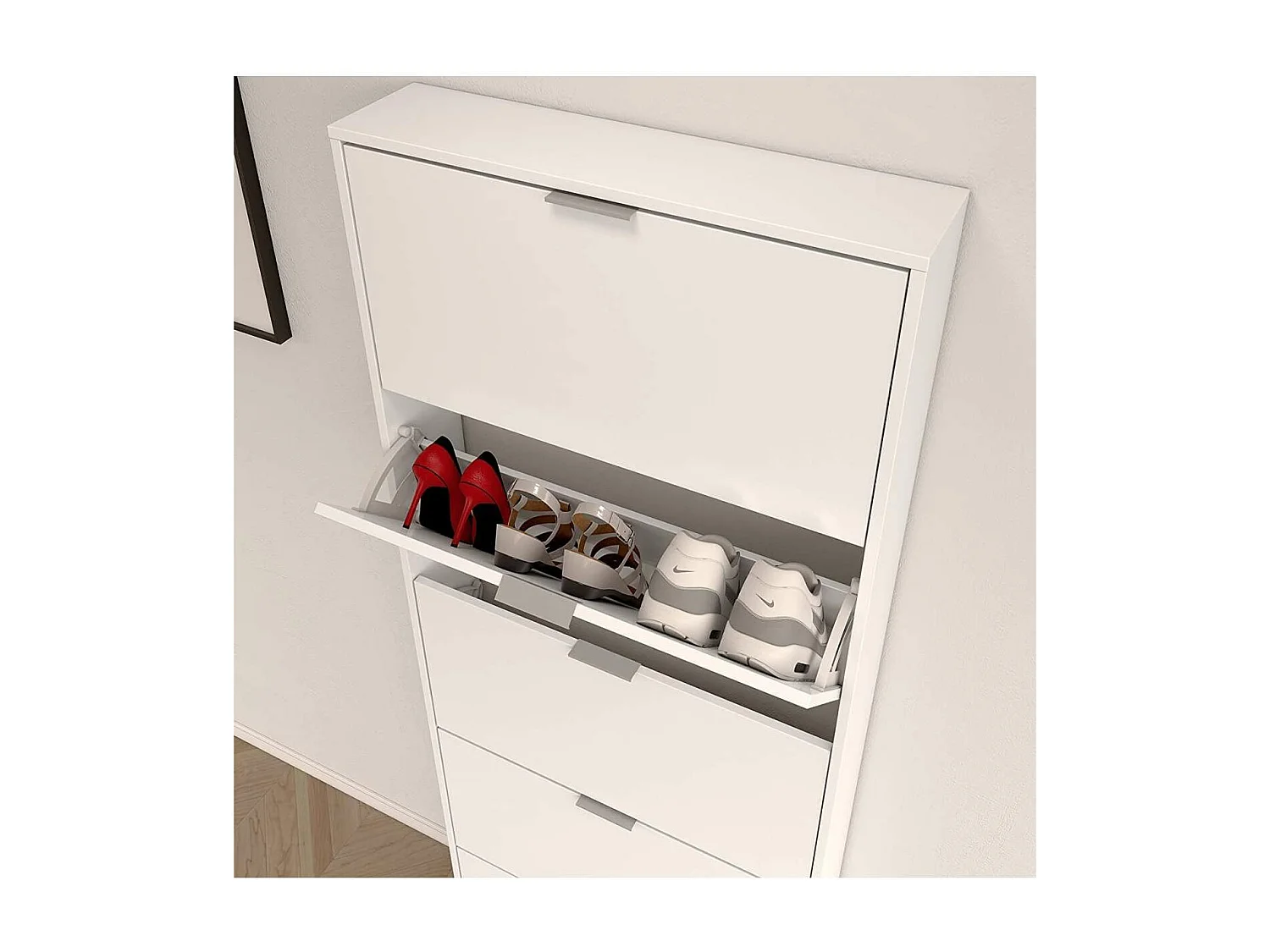 Zapatero 5 trampones Chicago acabado blanco brillo 70 cm(ancho) 180 cm(altura) 17 cm(fondo