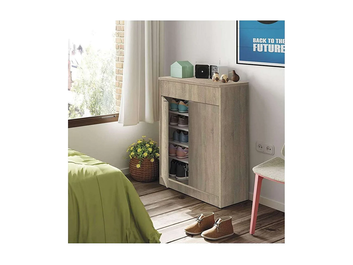 Armario zapatero Berlin en roble cambrian. 75 cm(ancho) 101 cm(altura) 36 cm(fondo)