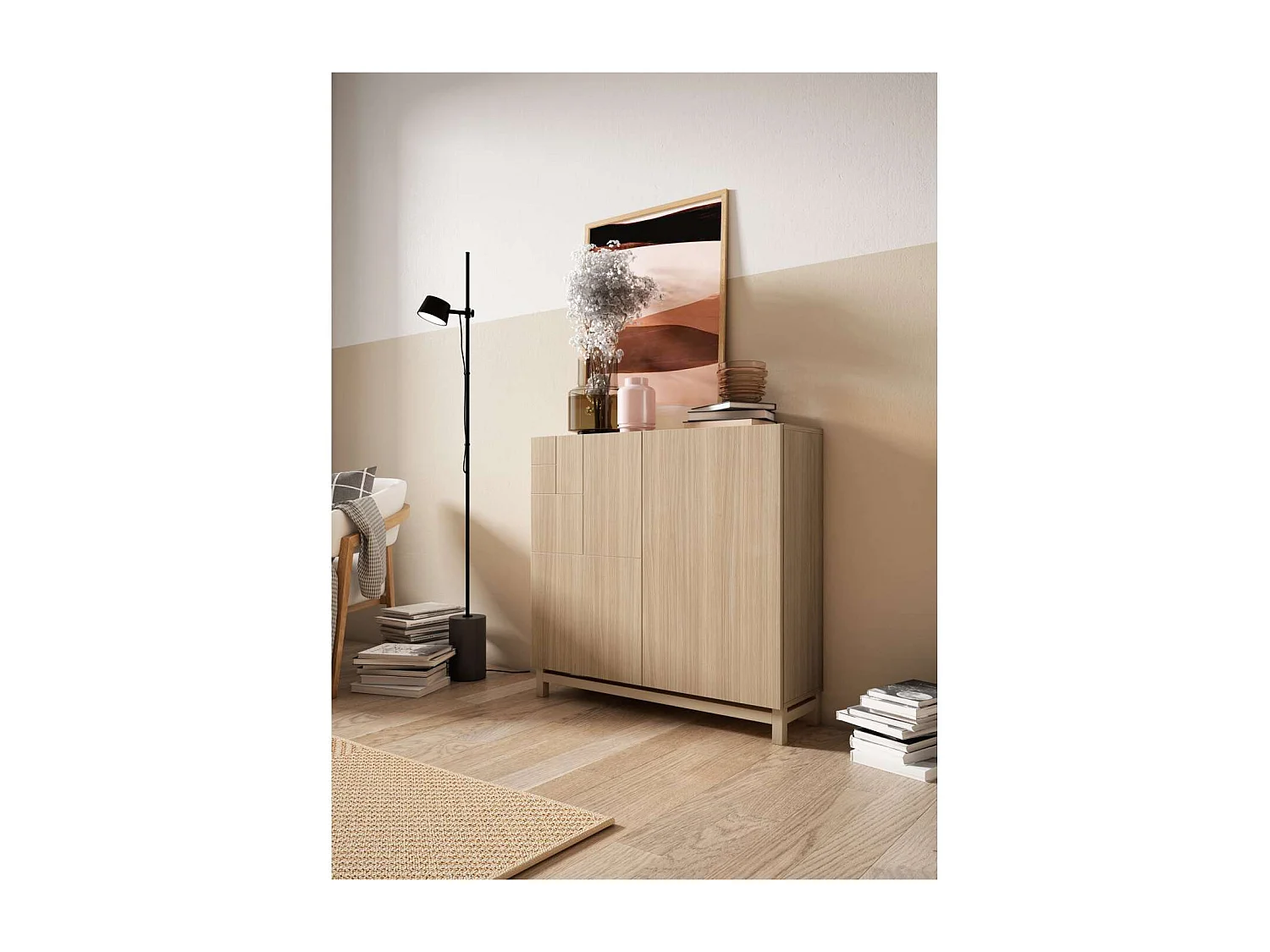 Zapatero 2 puertas modelo 513 acabado nogal oscuro, 90x90x27 (alto x ancho x fondo)