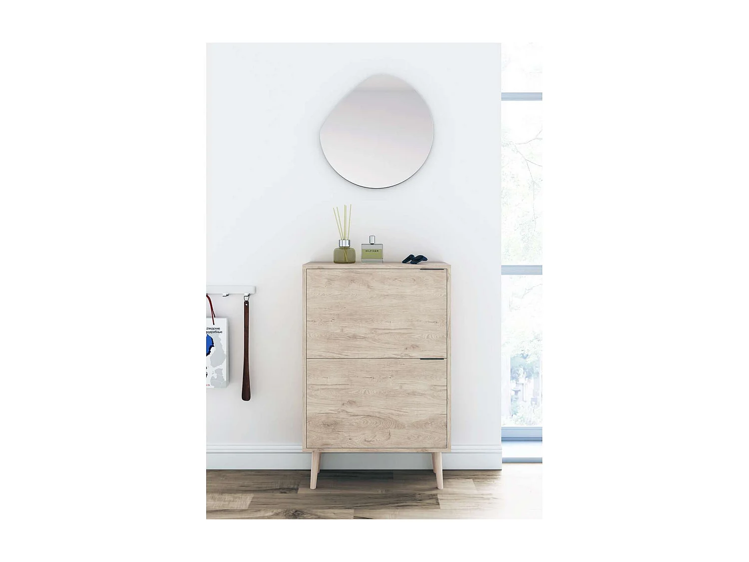 Zapatero 2 trampones modelo 527 acabado roble claro, 92x60x25 (alto x ancho x fondo)