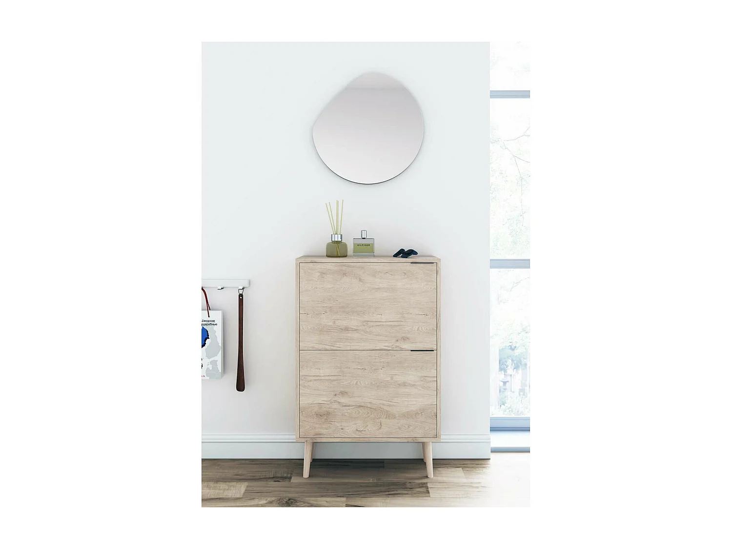 Zapatero 2 trampones modelo 527 acabado roble claro, 92x60x25 (alto x ancho x fondo)