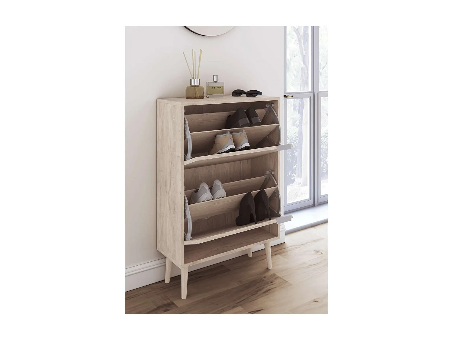 Zapatero 2 trampones modelo 527 acabado roble claro, 92x60x25 (alto x ancho x fondo)