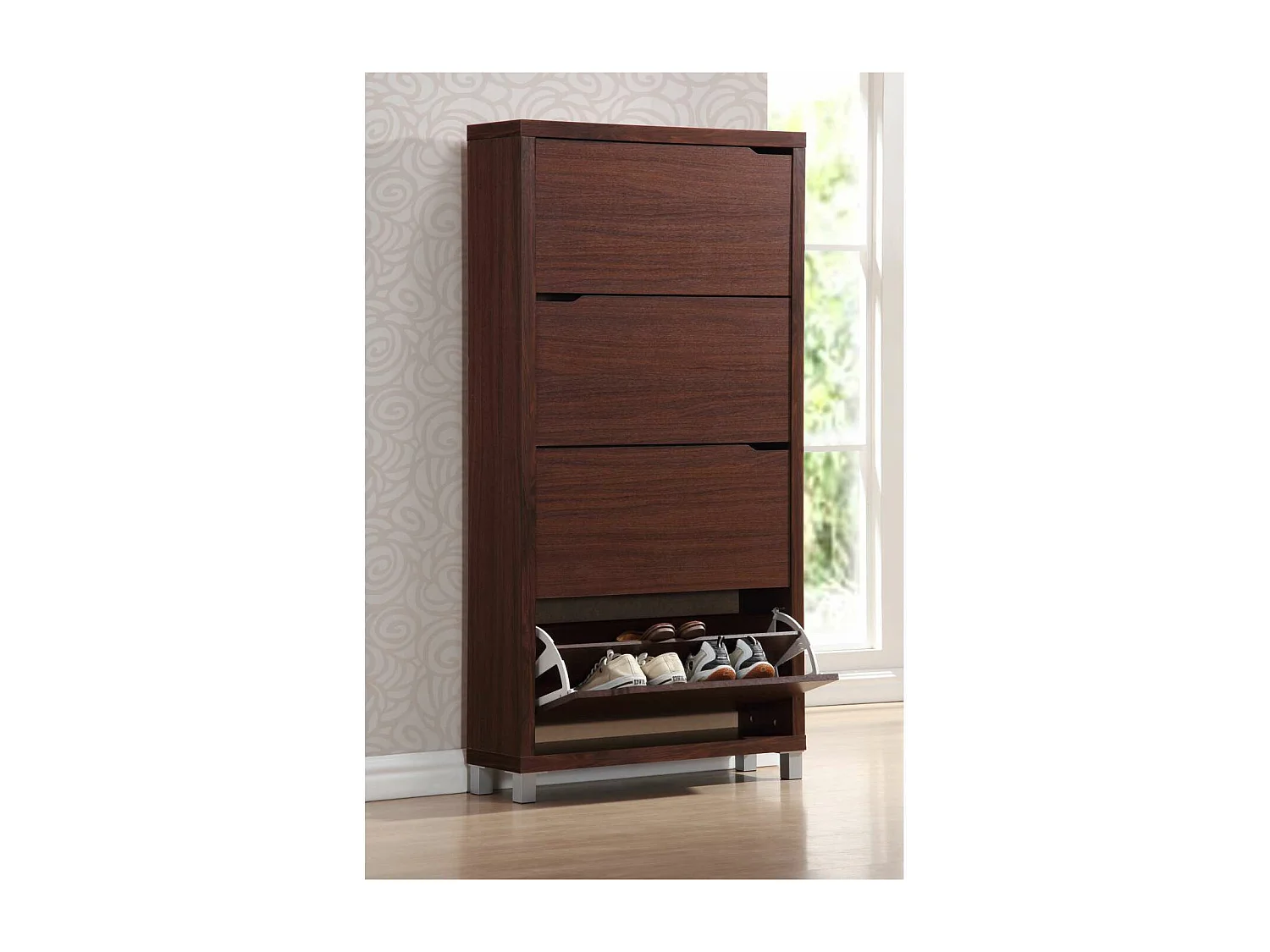 Zapatero 4 puertas kubox acabado walnut, 79cm(ancho) 155cm(altura) 24cm(fondo)