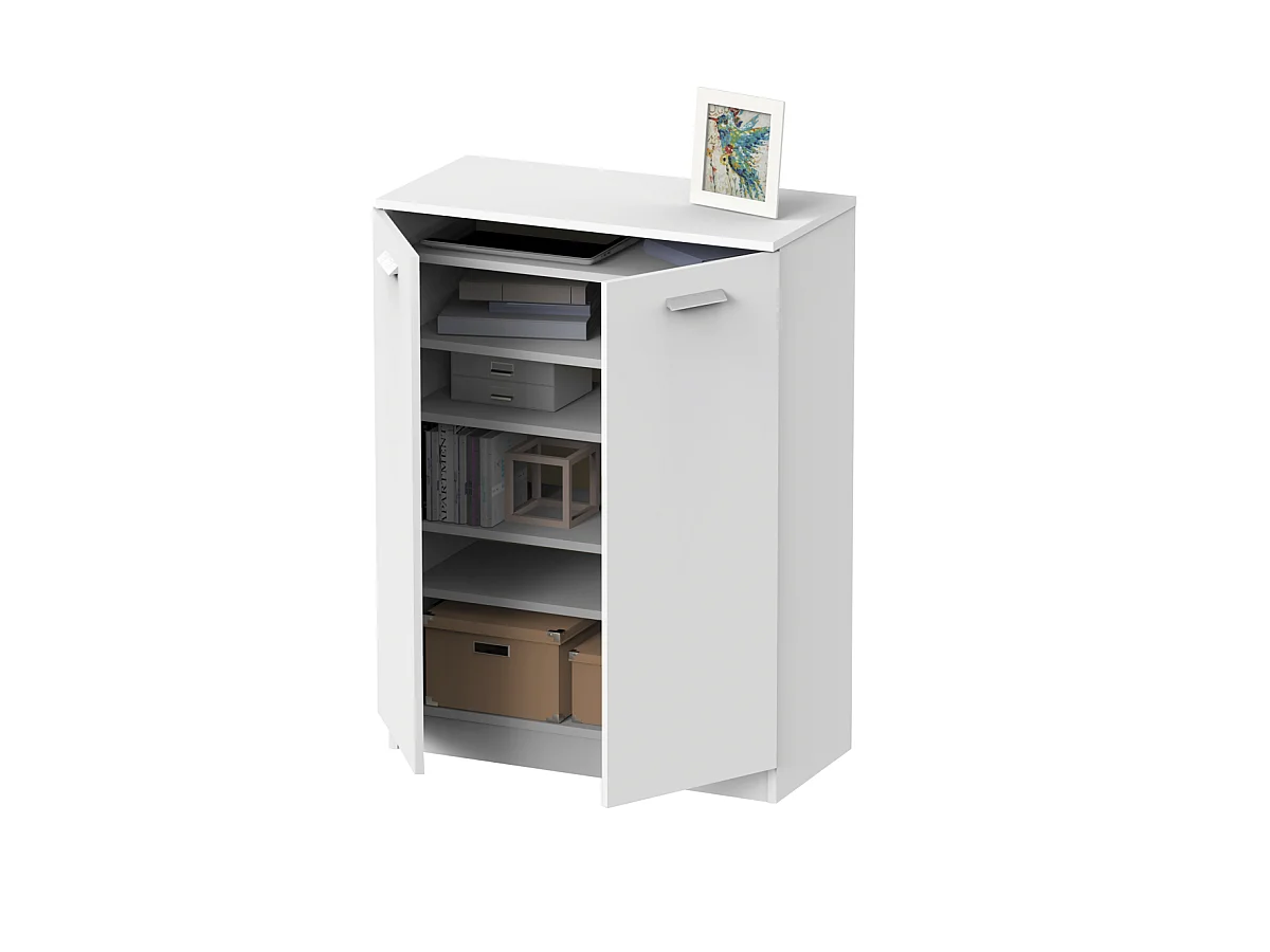 Armario bajo multiusos Tibet 2 puertas abatibles acabado blanco mate, 101 cm(alto)74 cm(an