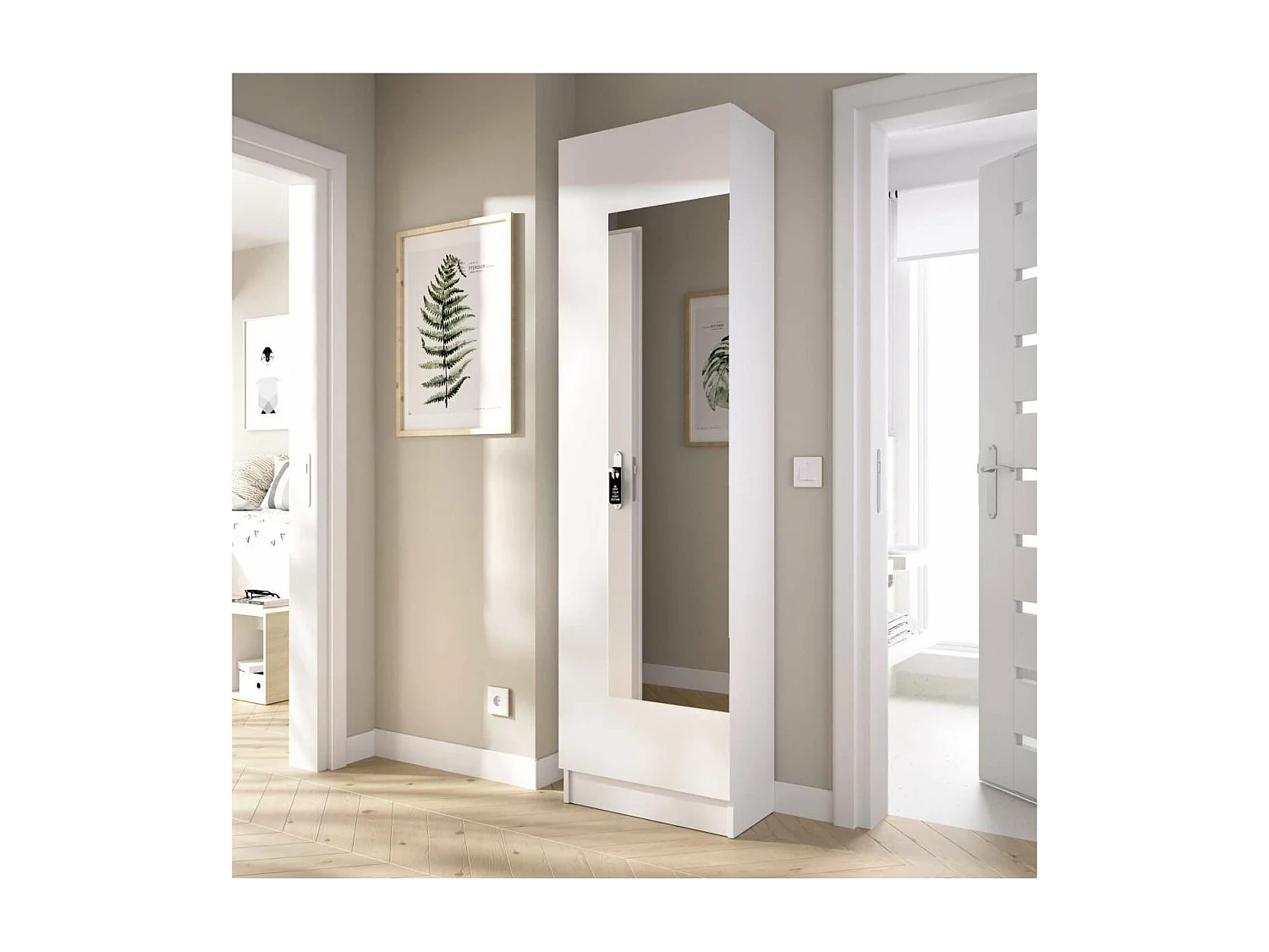 Armario Zapatero con espejo Gusto V en color blanco . 50,2 cm(ancho) 185.5 cm(altura) 26.7