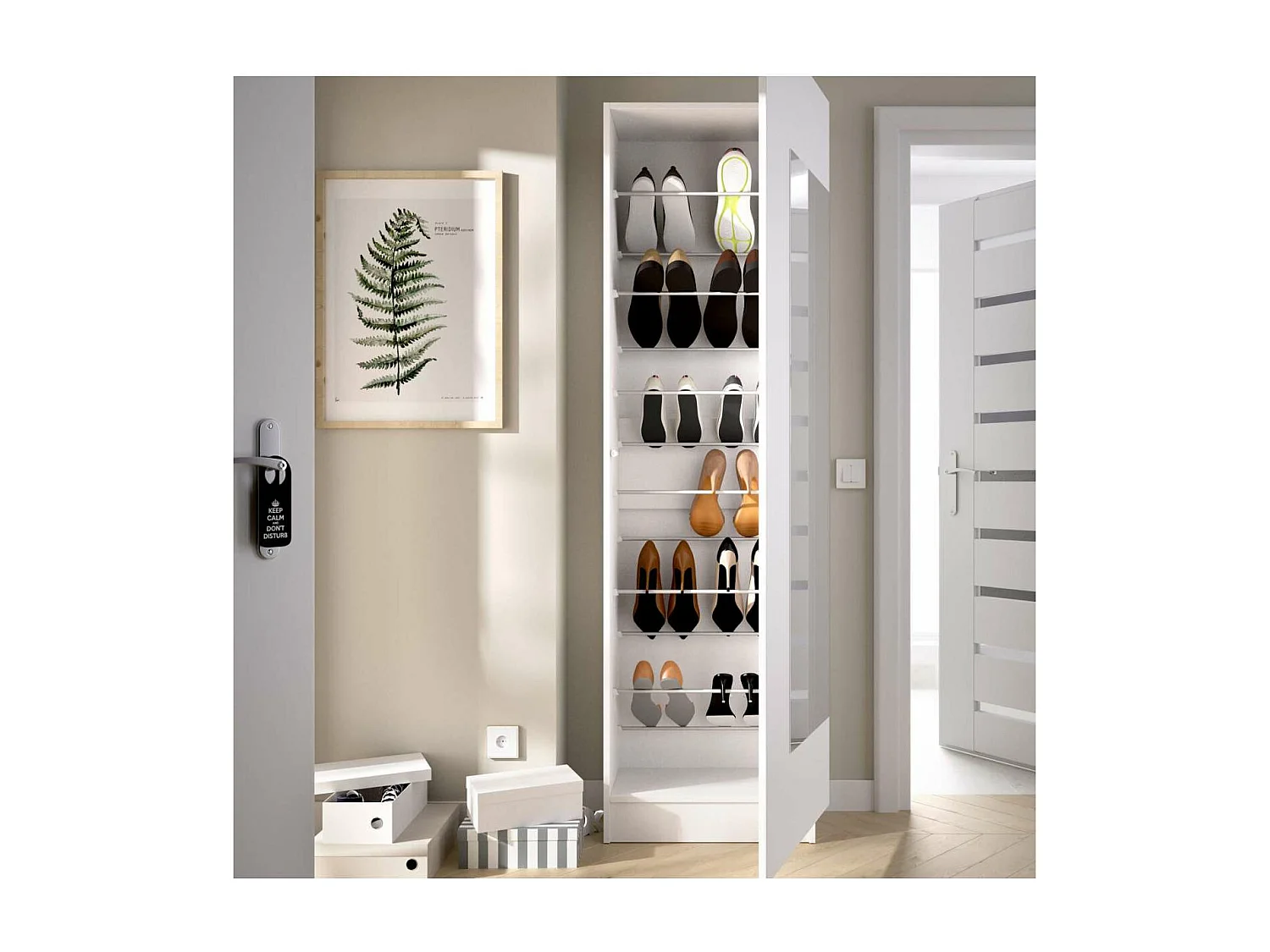 Armario Zapatero con espejo Gusto V en color blanco . 50,2 cm(ancho) 185.5 cm(altura) 26.7