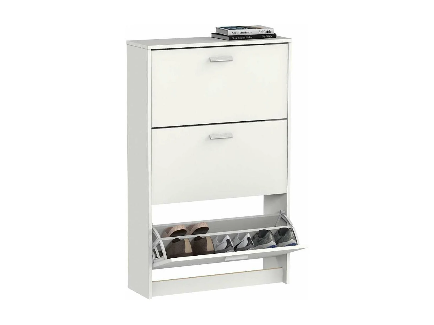 Zapatero 3 trampones Toledo en blanco. 74cm(ancho) 119.5cm(altura) 25cm(fondo)